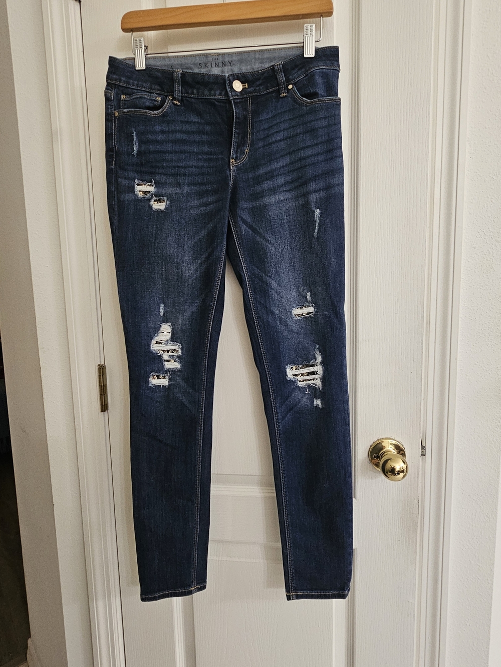 White House Black Market Dark Blue Distressed Skinny Jeans